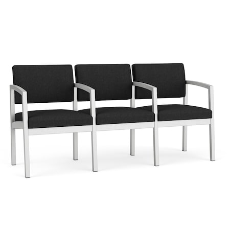 Lesro Lenox Steel 3 Seater with Center Arms, Black Seat, Black Back, 64.5 W 24.5 L 32 H LS3103